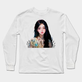 a girl with long black hair Long Sleeve T-Shirt